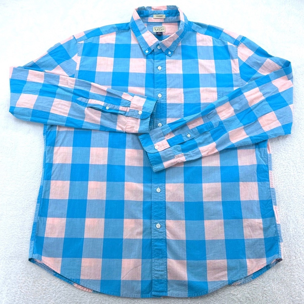 J.Crew Mens Button Down Shirt XL Blue Pink Tartan Plaid Secret Wash Classic